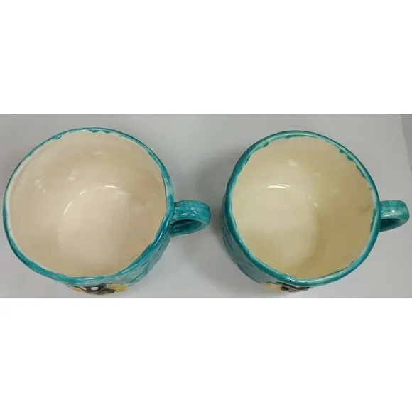 Vintage Ceramic Blue Abstract Hand Painted Serveware Coffee Mug Set Of 2 1988 - Picture 3 of 9
